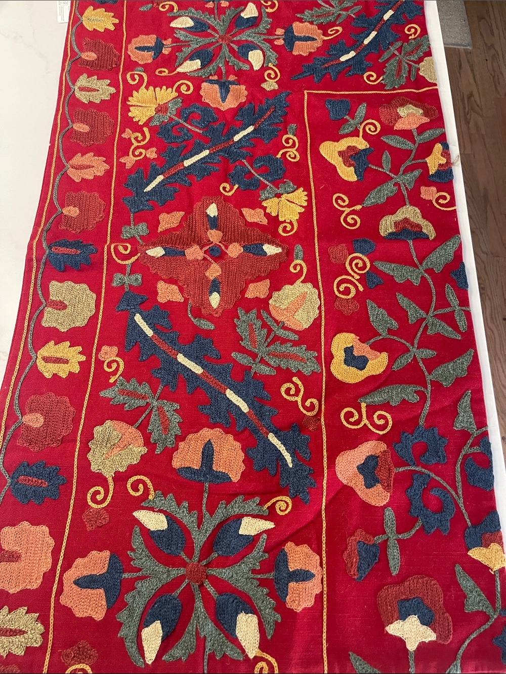 Pottery Barn Red Embroidered Floral Tapestry with Multicolor Pillow cover 20”x36
